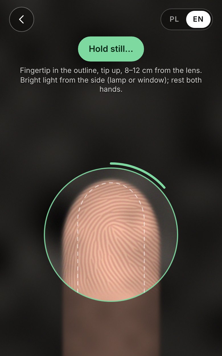 The capture tool on a phone: a fingertip inside the guide circle