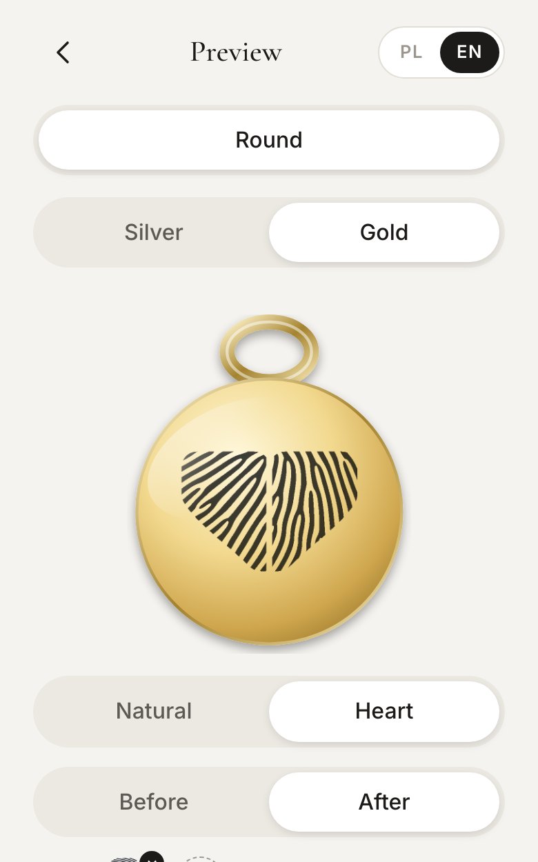 The capture tool showing two prints as a heart on a gold pendant