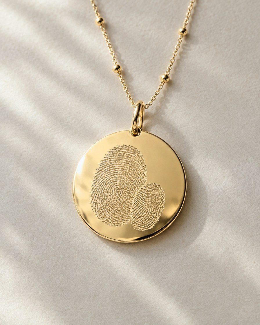 Gold pendant with two overlapping fingerprints